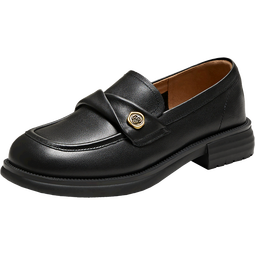 他她半岛玫瑰英伦风乐福鞋女鞋山茶花小皮鞋7WX22CA4黑色（宽版） 40