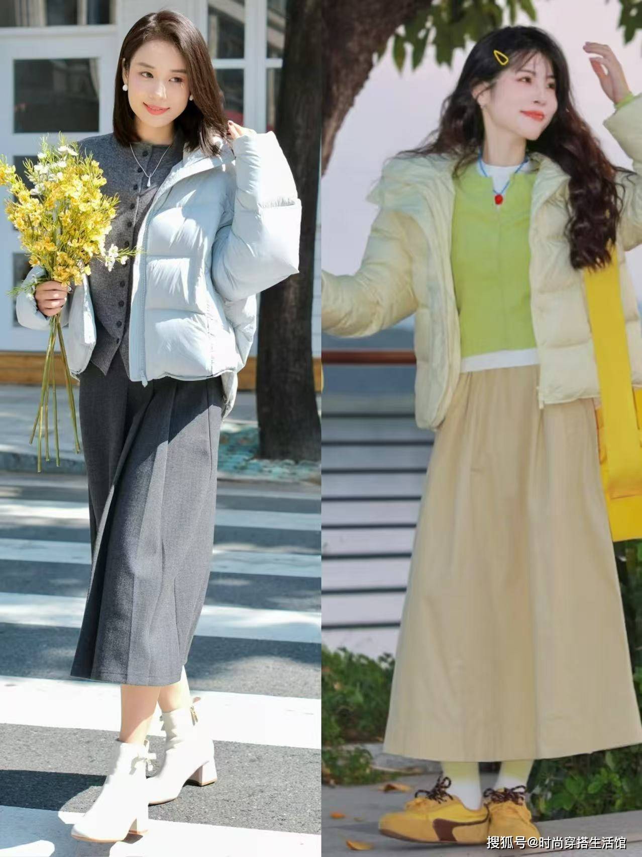 今冬“短羽绒服＋裙子”又火了，这样穿时髦高级，直接照搬就很美