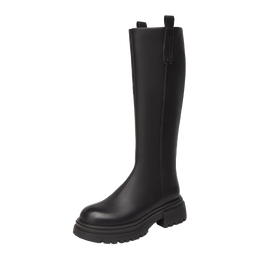 星期六（St&Sat）2025秋冬季英伦风长筒靴女加绒不过膝厚底高筒靴骑士靴小个子长靴 黑色 加绒 34