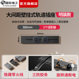 国际电工（FDD）免打孔轨道插座移动插排厨房明装壁挂式扩展插座滑动电力轨道插板 【大间距款】30厘米轨道+2个大五孔适配器