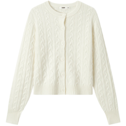 森马（Semir）森柔|针织开衫女冬季短款绞花肌理圆领毛衫百搭叠穿打底上衣 奶白10501 XS