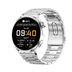 莱思帝Q3智能手表心率血压血氧监测健身跑步配速IP68防水防汗长续航蓝牙接打电话消息提示运动手环watch 银色表框+银色钢带 加购送保护膜 高硬度防摔防划痕