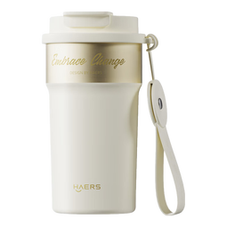 哈尔斯咖啡保温杯316不锈钢吸管杯男女士外出便携式保冷水杯车载适用 莹白460ml【赠皮质提绳】