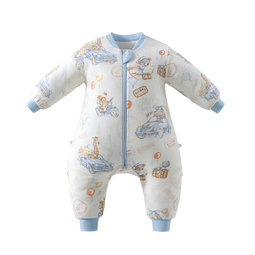 贝肽斯睡袋婴儿春秋季儿童宝宝3-6岁纯棉分腿式防踢被保暖防惊跳连体衣 森趣牧歌【春秋双层 20-26°C】猫肚棉 S码 建议身高60-85cm建议0.6-1.3