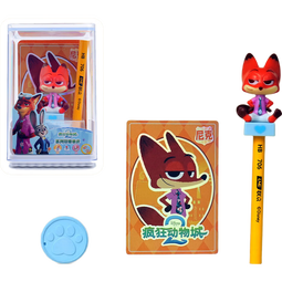 正版疯狂动物城2印章橡皮明盒周边玩偶盖瑞手办摆件朱迪尼克CP 尼克【玩偶+背景卡+铅笔+橡皮】