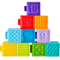 Hape大颗粒软胶浮雕积木婴儿捏捏乐安抚儿童玩具婴早教儿童节礼物 软胶积木 E8365