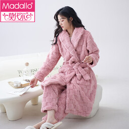 莫代尔女士睡衣女珊瑚绒2025新款秋冬加绒加厚保暖浴袍法兰绒家居服睡袍 主图款RK:528女 【睡袍+睡裤】 M (推荐80-100斤)