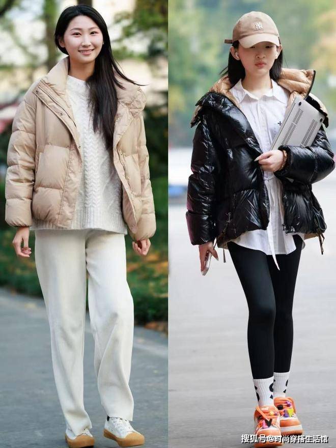穿羽绒服时，裤子究竟该选“小脚”还是“阔腿”？看素人街拍就懂
