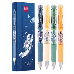 得力（deli）中国航天速干顺滑ST头按动中性笔 高颜值学生中性笔刷题笔 0.5mmST头黑色33961