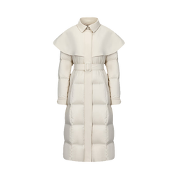 艾莱依（ERAL）女士羽绒服气质风衣斗篷长款外套披肩鹅绒收腰显瘦新年战袍骐骥红 乳灰米 S 155【建议80-100斤】