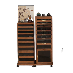 柚公馆新款胡桃色实木无贴皮牙科柜文玩珠宝茶具茶杯收纳柜落地茶水柜 胡桃色小号