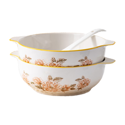 山茶花双耳加厚汤碗9.5英寸耐高温陶瓷水煮鱼碗酸菜鱼汤碗【新1】 山茶花9.5英寸大汤碗+汤勺2个 无规格