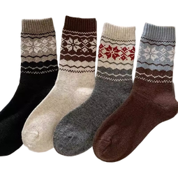秋冬保暖厚袜子女中筒袜堆堆袜费尔岛加厚袜提花撞色冬天男潮袜厚 咖啡+深灰+燕麦 【3双装】 均码