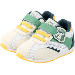 江博士秋季男女童步前鞋可爱卡通透气轻便易穿脱魔术贴宝宝鞋 米/绿 19 脚长约10.7-11.3