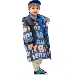 康博冬季新款儿童男童中长款羽绒服宝宝韩版宽松过膝连帽保暖外套 灰色1275 90