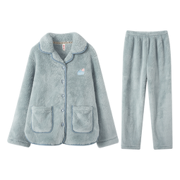 芬腾睡衣女双面暖绒防静电2025年新款保暖翻领开衫宽松情侣家居服