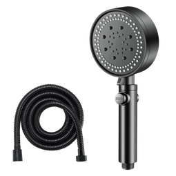 IVORPO【德国】增压淋浴花洒喷头全套装强劲家用多功能洗澡手持莲蓬头 五档黑色花洒+1.5米防爆软管 【强劲增压丨密集大出水】