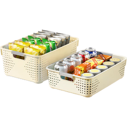 名创优品同款 杂物收纳筐塑料桌面收纳盒厨房橱柜零食玩具整理筐 奶油色高款特大号 36.5 * 25.5 * 14