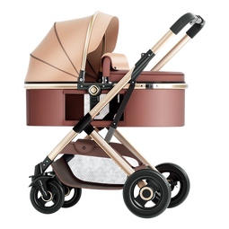 ANGI BABY婴儿推车可坐可躺婴儿车轻便折叠新生儿减震高景观双向儿童手推车 顶配香槟金【一键收车+PU橡胶轮]