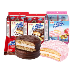 盼盼梅尼耶巧克力味·派代餐办公室早餐面包休闲女生零食糕点夹心蛋糕 巧克力味*2袋+草莓味*1袋 30枚【约720g】