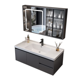恋派浴室柜 陶瓷一体盆卫生间洗脸盆柜组合悬挂式洗漱台智能洗手盆柜 智能镜柜】珠光灰【促销中】80cm