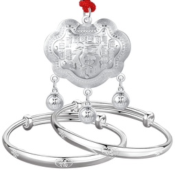 老凤祥宝宝银手镯婴儿长命锁纯足银新生儿套装见面礼饰满月周岁生日礼物 捧福宝宝套装【30±1g】 搭配老凤祥专属宝宝礼盒/配送国家级实验室质检证书