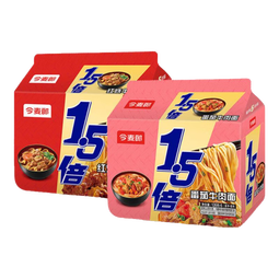 今麦郎方便面1.5倍番茄牛肉红烧牛肉味泡面大分量面饼袋装速食食品 【10袋组合约1255g】红烧+番茄