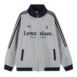 LEMANISM棒球服红色外套男款立领春季情侣美式运动夹克卫衣女 花灰色 L