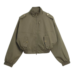 ICH MODE美式立领女士外套短款女春季新款流行休闲工装夹克上衣服卡其色 M