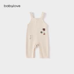 babylove【清仓】宝宝背带裤春秋休闲长裤婴儿连体裤贴布洋气外出百搭裤子 米穗色 100