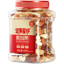 沃隆混合纯坚果 每日坚果混合罐装干果营养健康休闲零食腰果榛子核桃 【5种纯坚果】500g/罐坚果星球