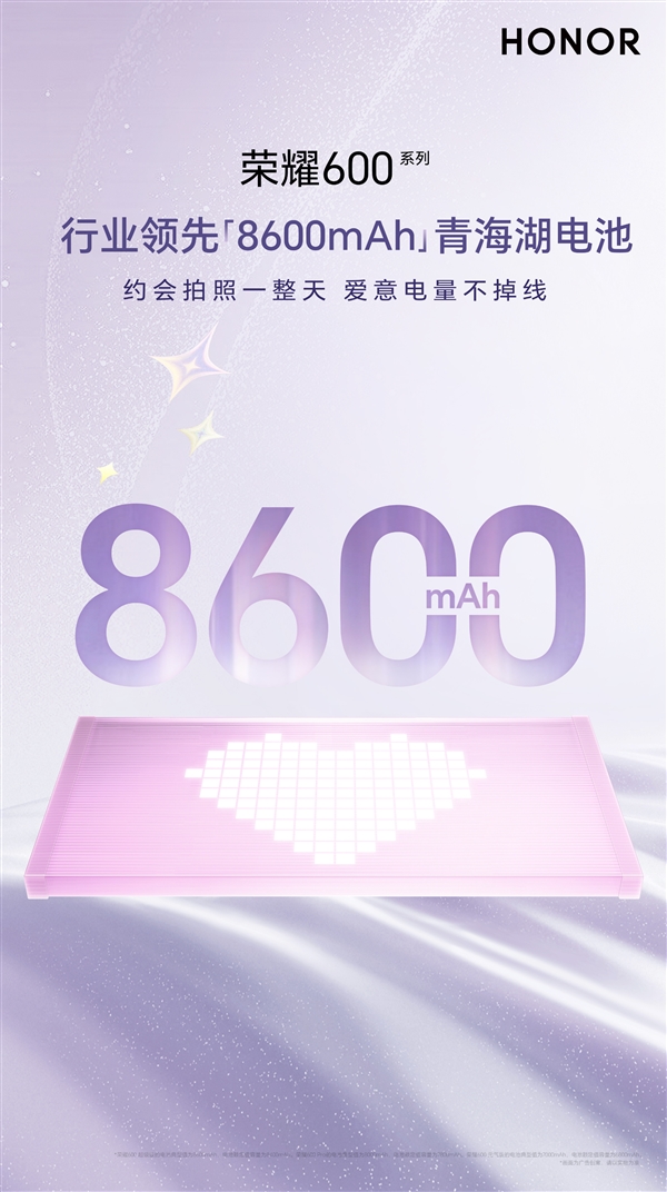 932Wh/L直板机最高能量密度!荣耀600系列搭载8600mA超大电池