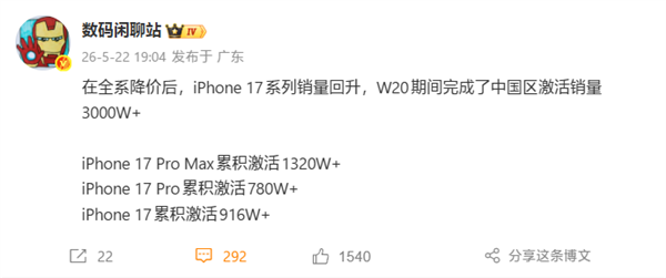 苹果价格战奏效!iPhone 17系列中国区激活销量破3000万