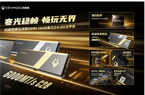 行业首款曝光显影工艺马甲条!科摩思寒光月影DDR5发布:特挑海力士A-die