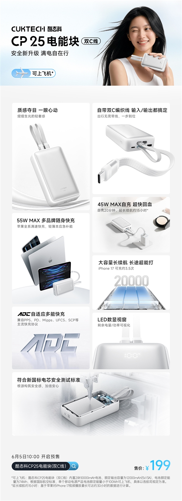 酷态科推出CP25电能块双C线款:20000mAh+55W快充!新国标电芯