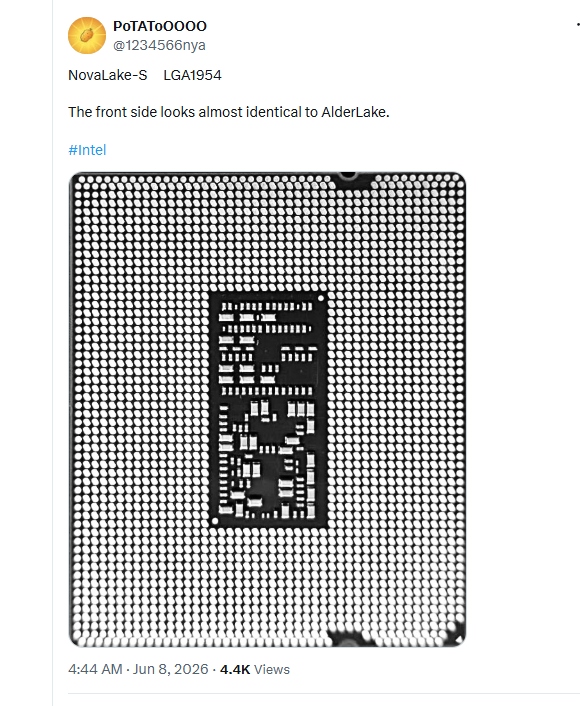 Intel新一代桌面CPU Nova Lake-S图片曝光:全新LGA 1954接口 完全无法兼容现有主板