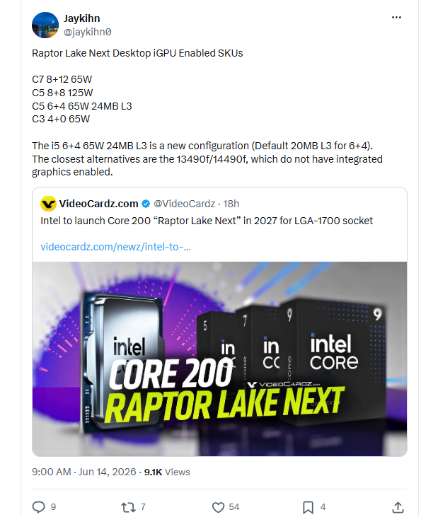 承认Core 200S惨败！Intel将发布14代酷睿翻新版：回归DDR4内存 插槽不变 主打性价比