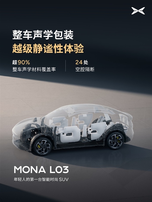 小鹏MONA L03搭载20扬声器 功放超1000W赶超30万级豪华车