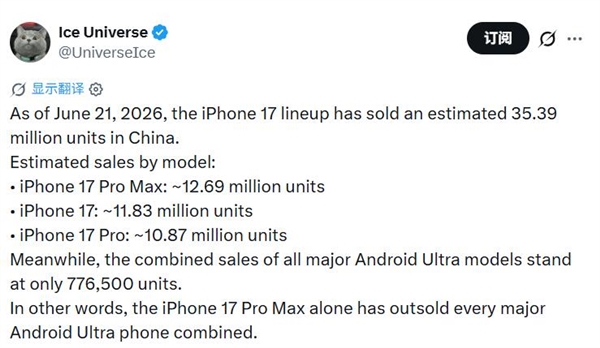 国产Ultra总销量打不过iPhone 17 Pro Max:多家品牌放弃迭代