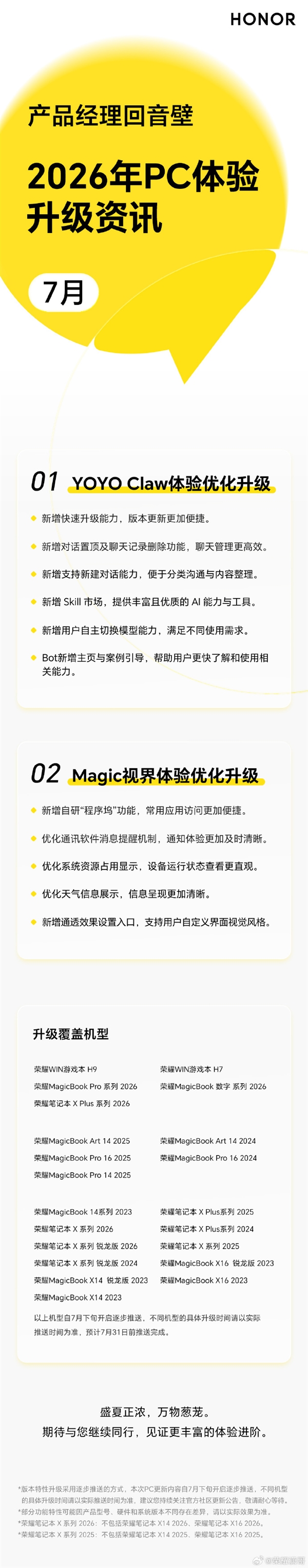 覆盖21款机型 荣耀PC大升级:Magic视界和YOYO Claw焕新