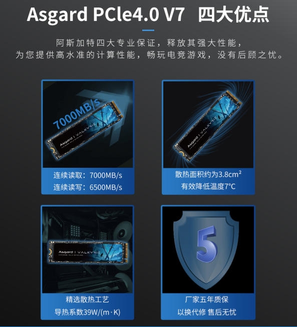 阿斯加特V7 SSD开售!1TB 999元 读速可达7000MB/s