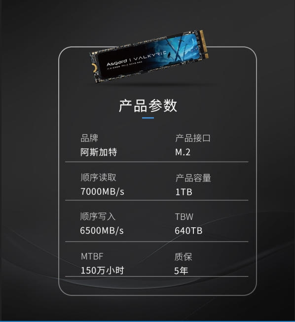 阿斯加特V7 SSD开售!1TB 999元 读速可达7000MB/s