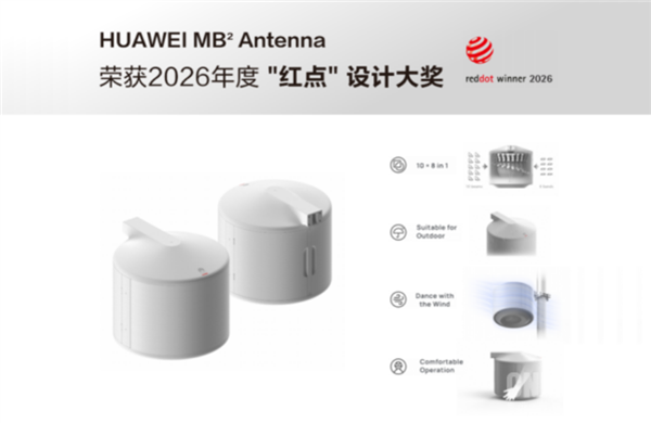 华为微波天线获2026德国红点奖:支持8个频段 即将进入正式商用部署