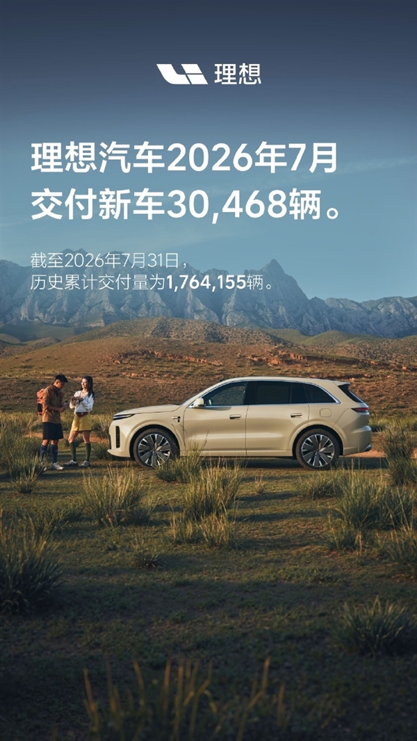 理想汽车7月交付30468辆 L9登顶全尺寸SUV销冠！