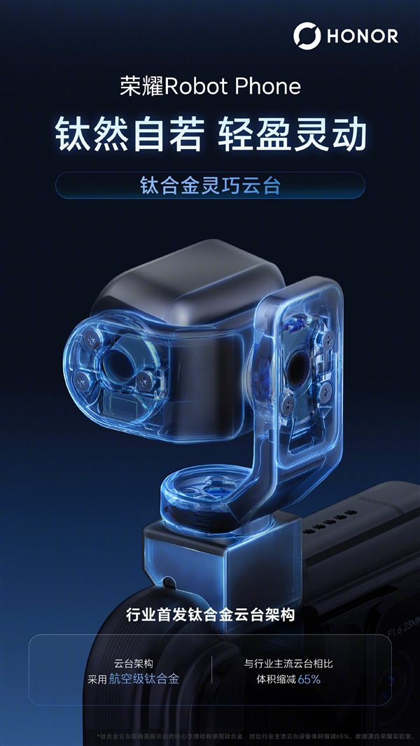 8月12日见！荣耀Robot Phone首发钛合金云台架构/电机：最大转速360°/秒