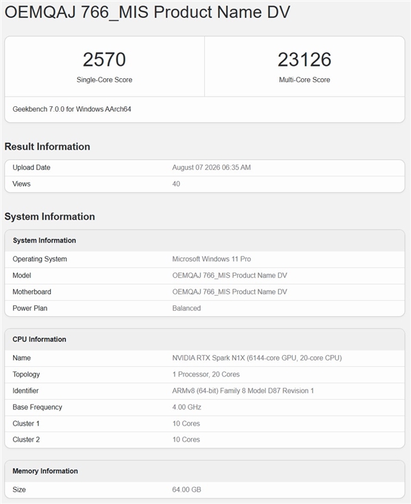 RTX Spark最新跑分出炉：20核CPU多核紧追M4 Max、单核仍差24.5%