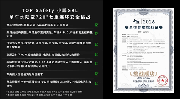 小鹏G9L安全性有多强？先100km/h前后、侧碰 后火烧 极限测试全通关