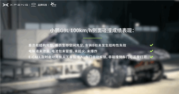 小鹏G9L安全性有多强？先100km/h前后、侧碰 后火烧 极限测试全通关