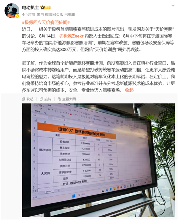 800万天价赛照闹乌龙！极氪辟谣：不会把成本转嫁给用户