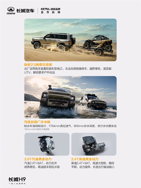 限时21.49万元起!长城H9力魂版上市:标配2.5吨牵引资质 可合法拖拽房车摩托艇